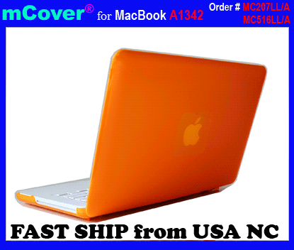 Orange hard shell case for
 			MacBook