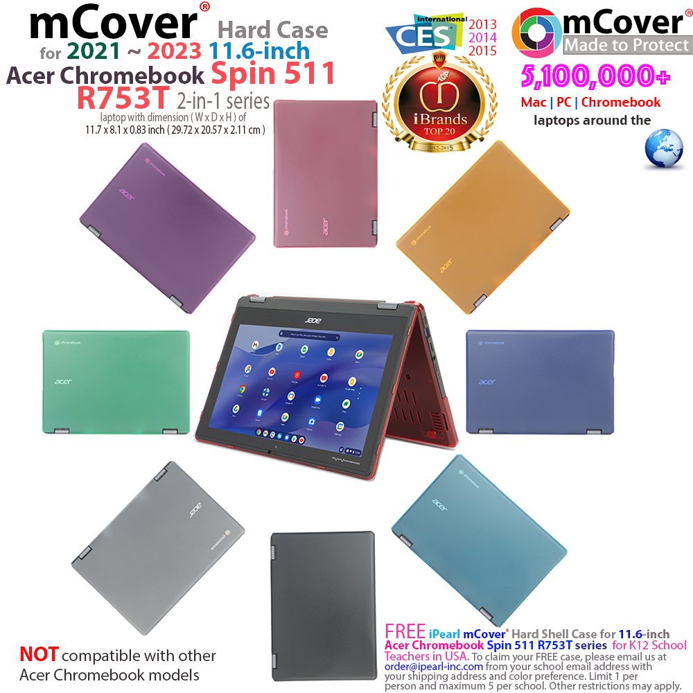 mCover Hard Shell case for 2022 Acer Chromebook Spin 511 R753T series Laptops
