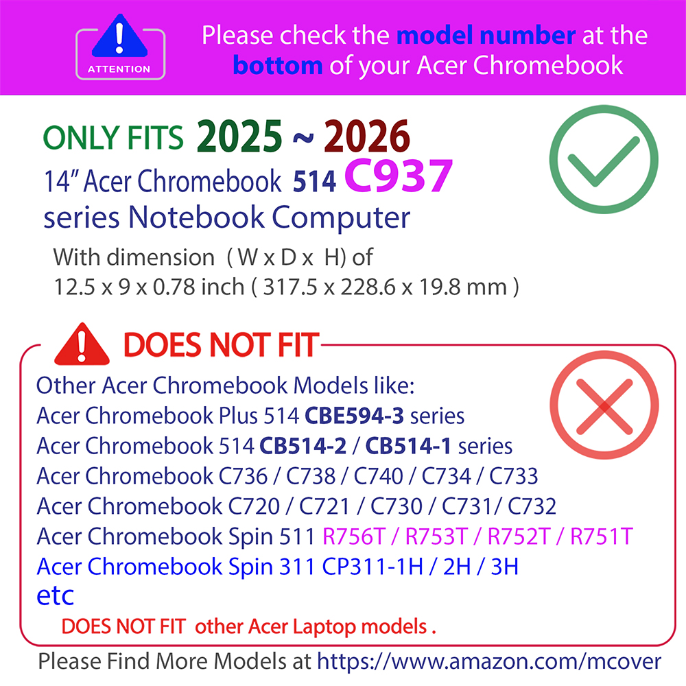 mCover Hard Shell case for 14-inch Acer Chromebook 514 C937 series clamshell Laptops