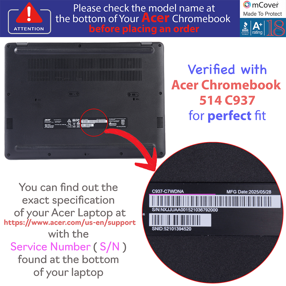 mCover Hard Shell case for 14-inch Acer Chromebook 514 C937 series clamshell Laptops
