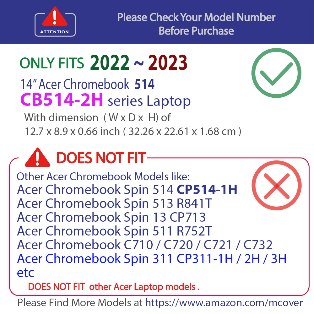 mCover Hard Shell case for 2022 Acer Chromebook 514 CB514-2H series Laptops