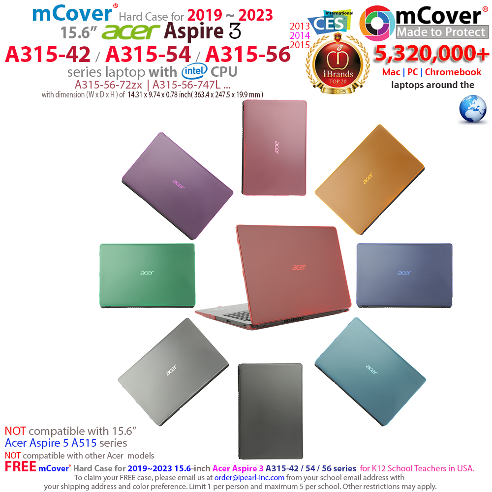 mCover Hard Shell case for Acer Aspire 3 A315-56 series laptop with Intel CPU