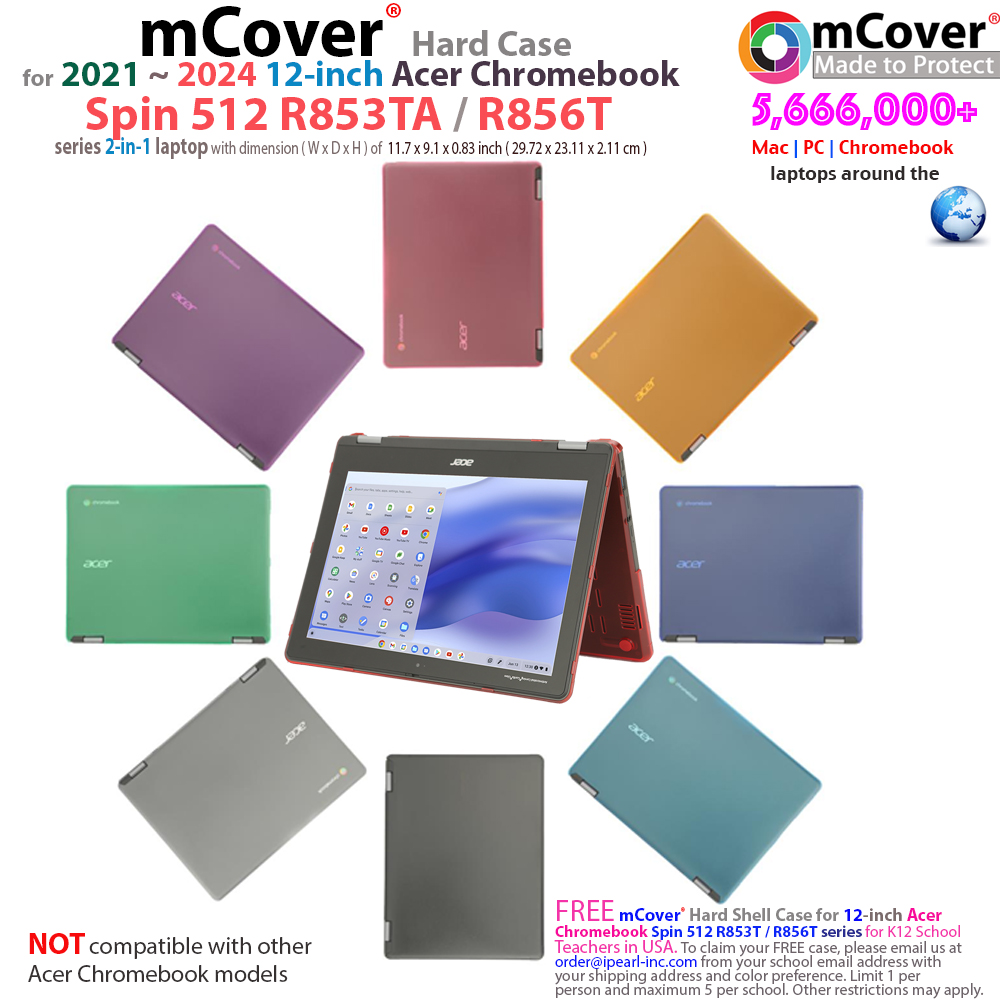 mCover Hard Shell case for Acer Chromebook Spin 512 R853TA series laptop