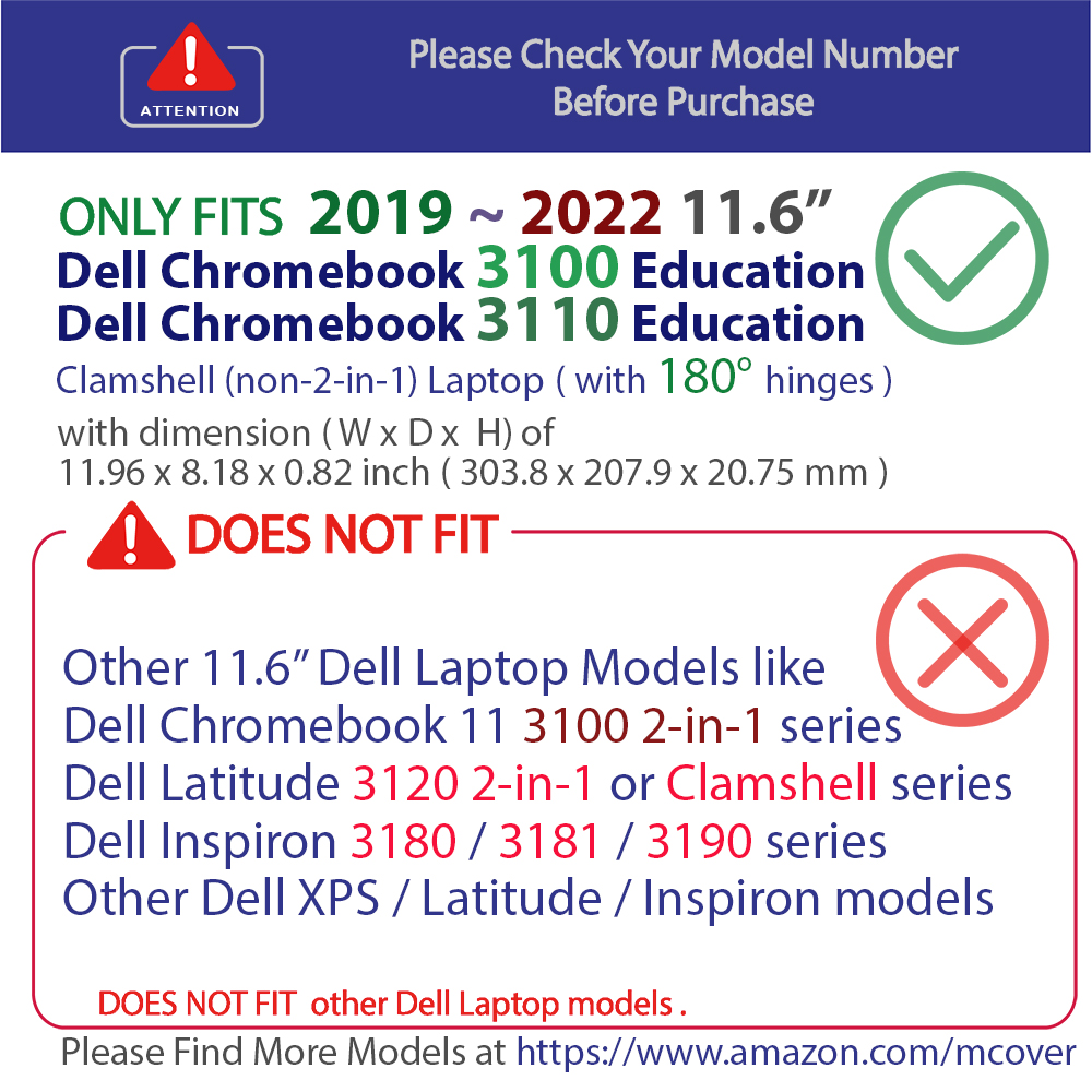 mCover® Hard shell case for 2019 ~ 2022 Dell Chromebook 11 3100 non-2-in-1  Education Clamshell Laptops