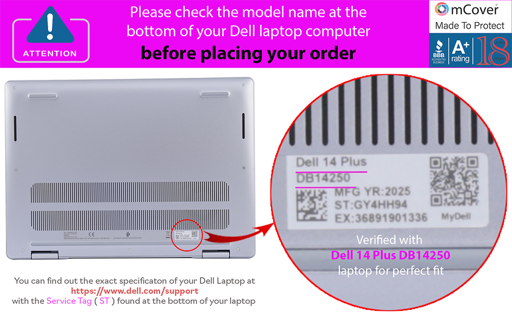 mCover Hard Shell case for 2025 2026 14-inch Dell 14 Plus DB14250 DB14255 series Windows Laptop