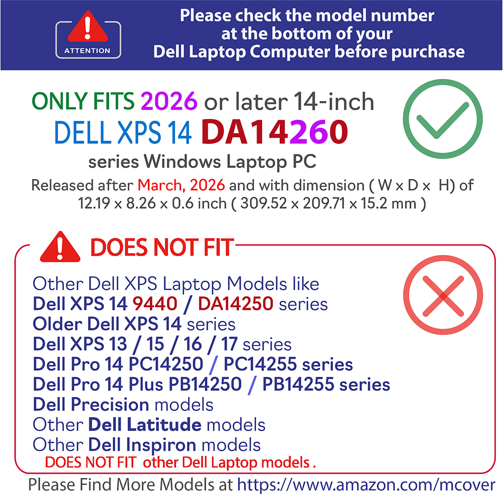mCover Hard Shell case for 14-inch Dell XPS 14 DA14260 series Windows Laptop