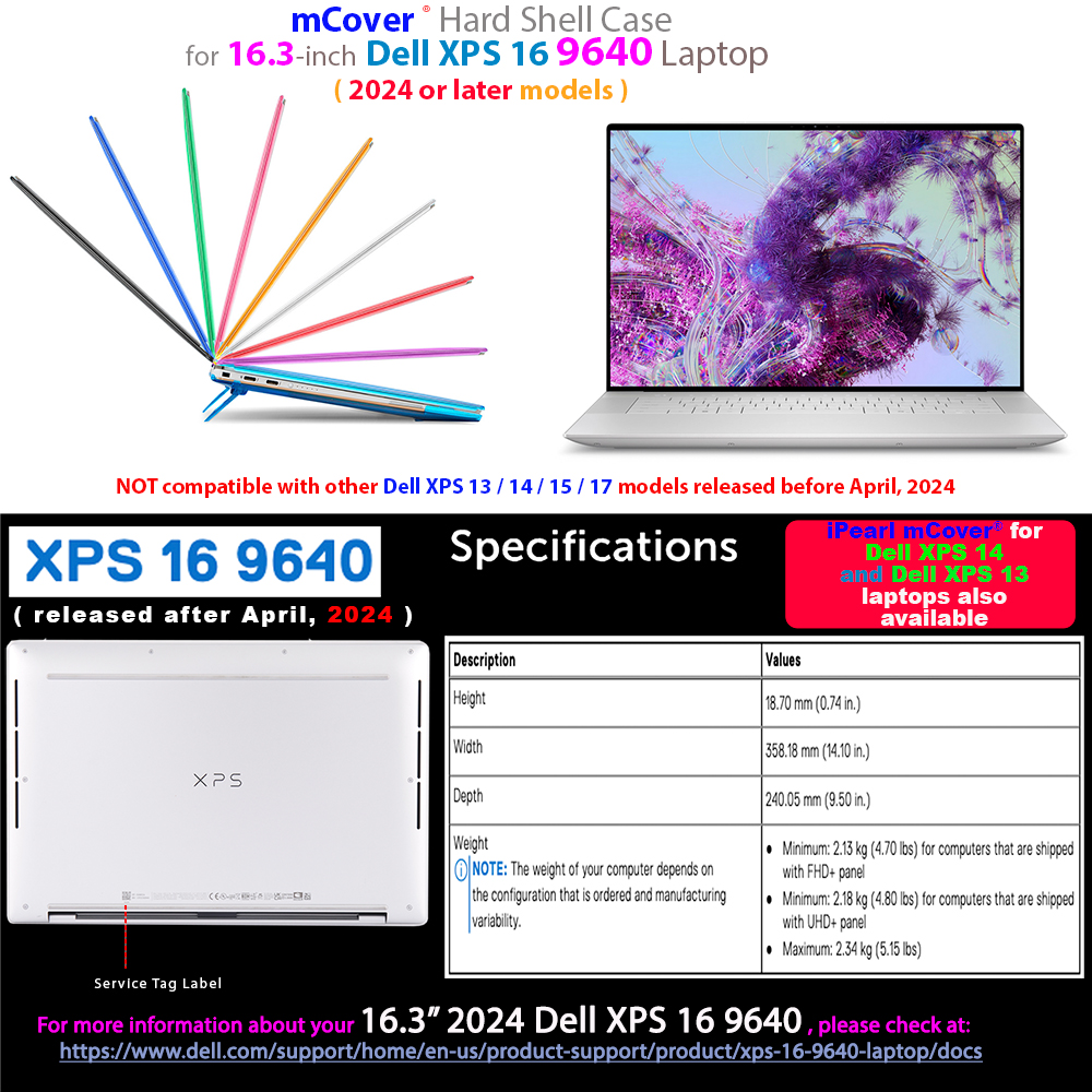 mCover Hard Shell case for 16-inch Dell XPS 16 9640 series Windows Laptop