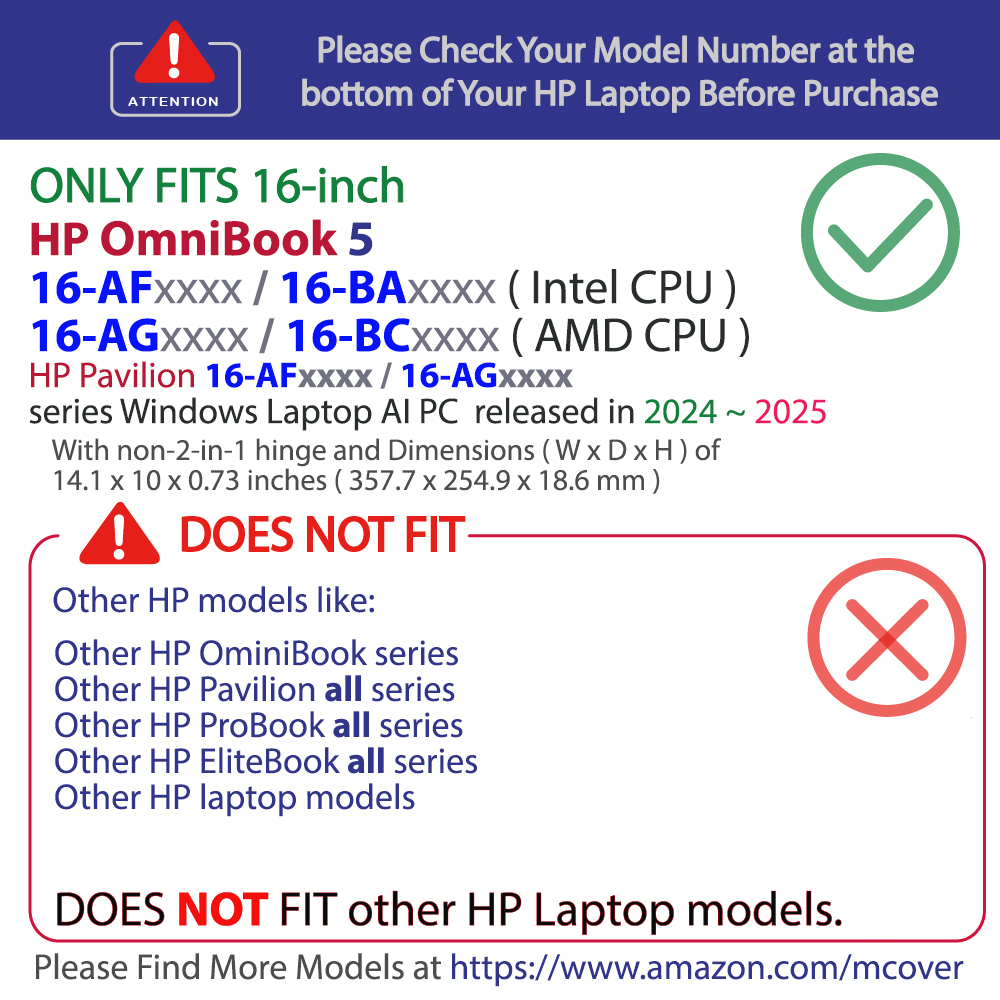 mCover Hard Shell case for 2024+ 16-inch HP OmniBook 5 16-AFxxxx / 16-AGxxxx / 16-BAxxxx / 16-BCxxxx Windows AI PC