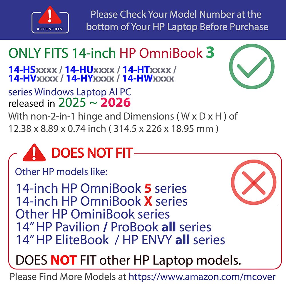 mCover Hard Shell case for 14-inch HP OmniBook 3 14-HY / HU / HT CTO / HS / HV / HW0000 series clamshell Windows AI PC