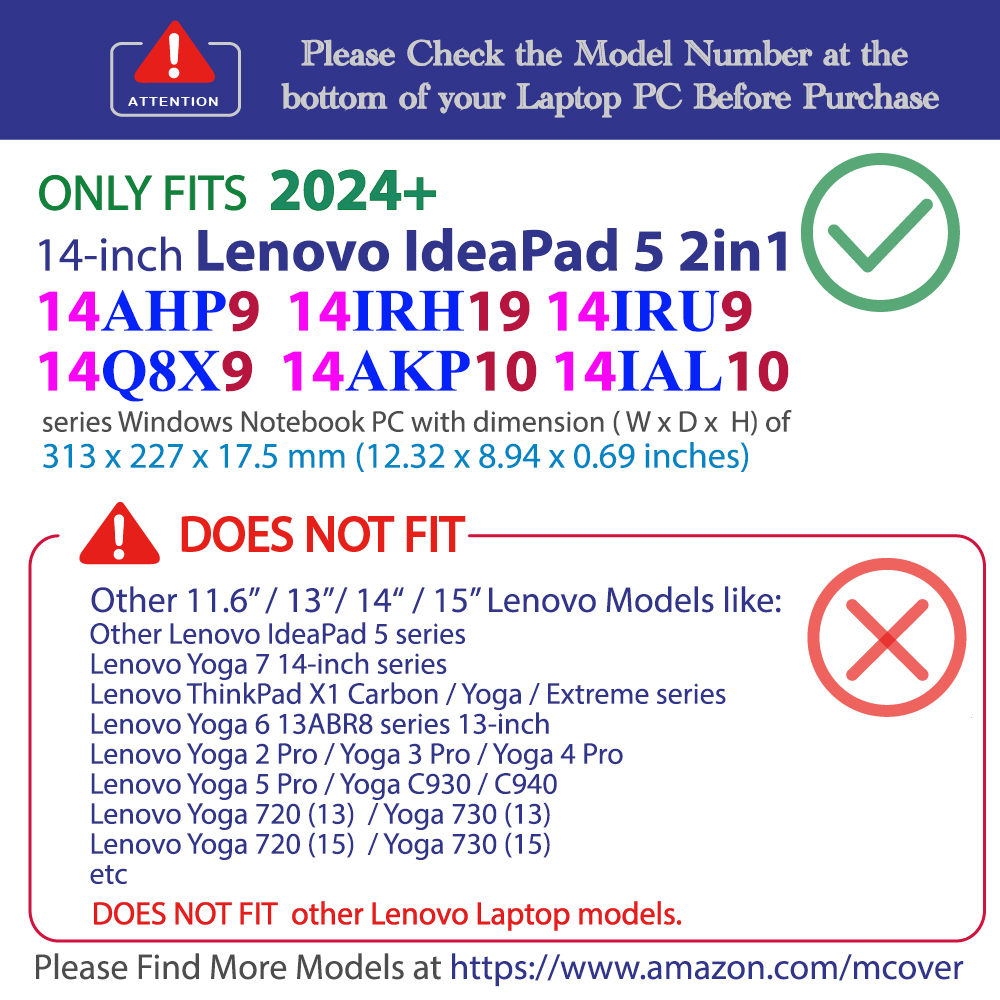 mCover case for 14-inch Lenovo IdeaPad 5 2-in-1 14IAL10 14AKP10 14AHP9 14IRU9 14IRH9 14Q8X9 Windows Laptop