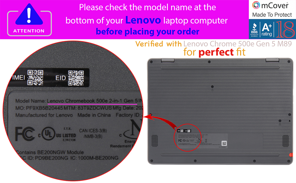mCover Hard Shell case for Lenovo 500e Gen 5 series Chromebook laptop