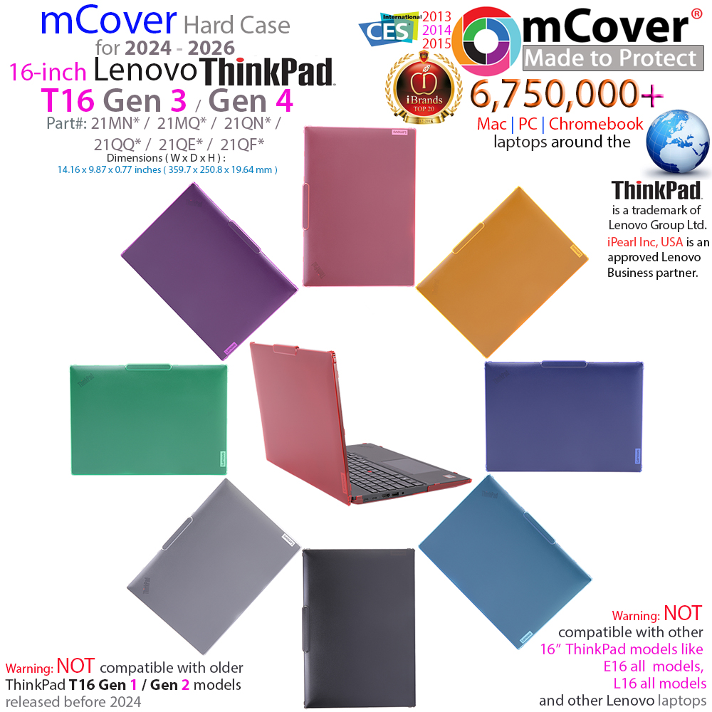 mCover Hard Shell case for 16-inch Lenovo ThinkPad T16 G3 / G4 series Windows Laptop