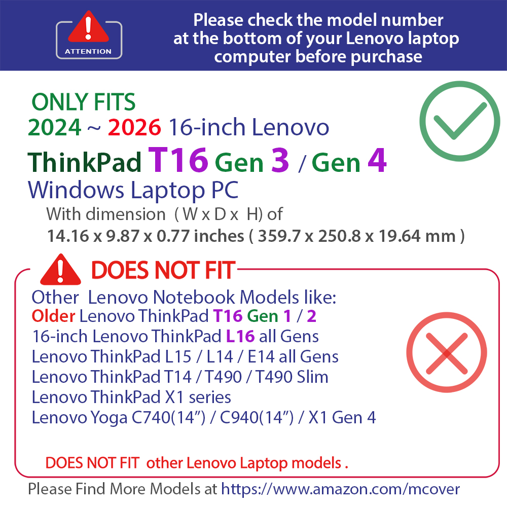 mCover Hard Shell case for 16-inch Lenovo ThinkPad T16 G3 / G4 series Windows Laptop