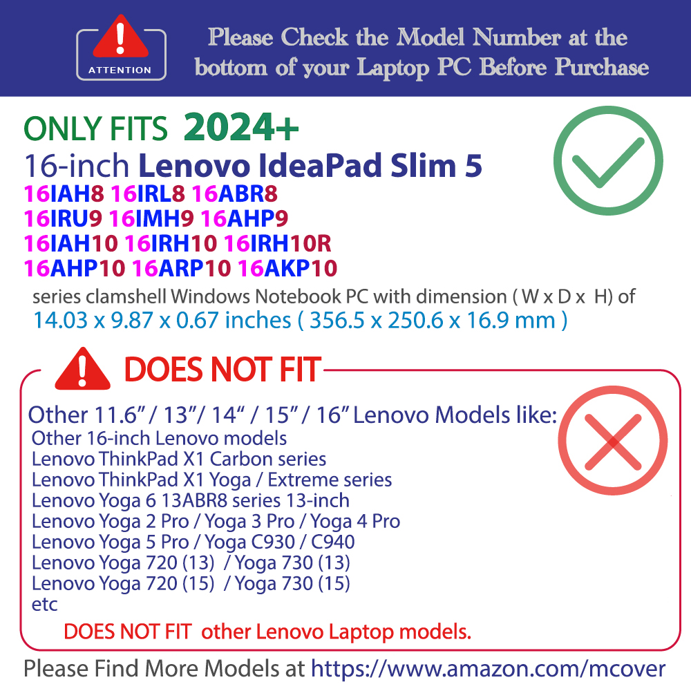 mCover Hard Shell case for 16-inch Lenovo Ideapad Slim 5 16AHP10 16ARP10 16IRH10 16IRU9 series Windows Laptop