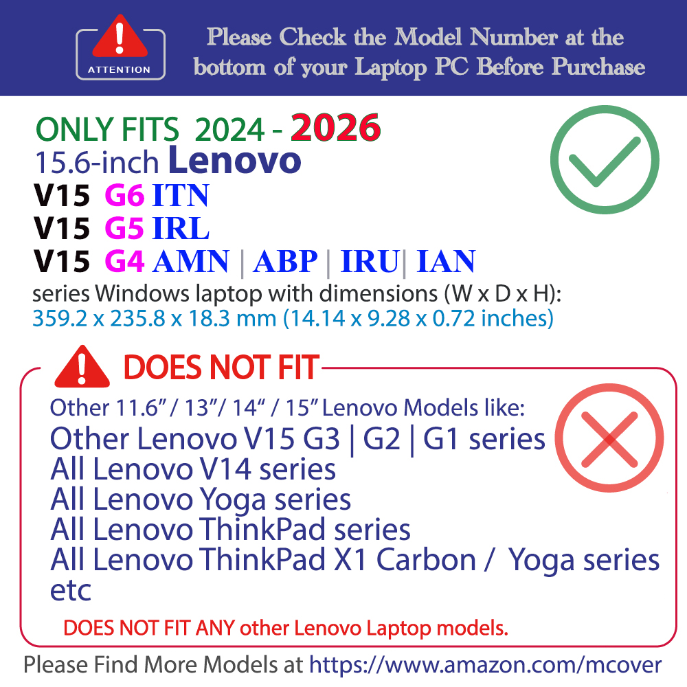 mCover Hard Shell case for 15.6-inch Lenovo V15 G4 G5 G6 series Windows Laptop