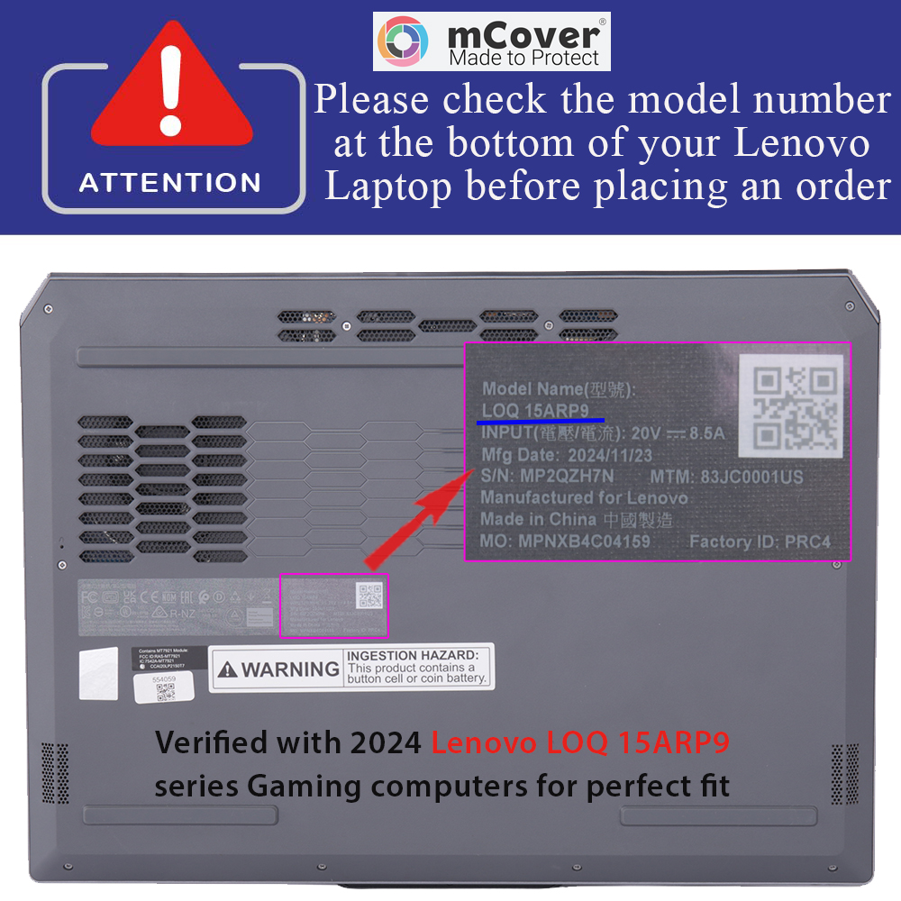 mCover Hard Shell case for 15.6-inch Lenovo LOQ 15IAX9 15ARP9 15IRX9 15AHP9 15IRX10 15AHP10 Windows Gaming laptops