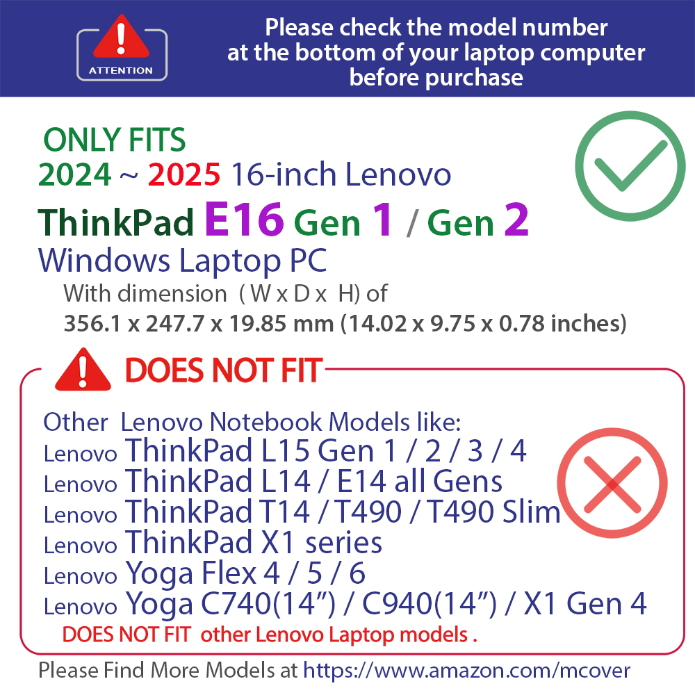 mCover Hard Shell case for 16-inch Lenovo ThinkPad E16 G1 / G2 Windows Laptop