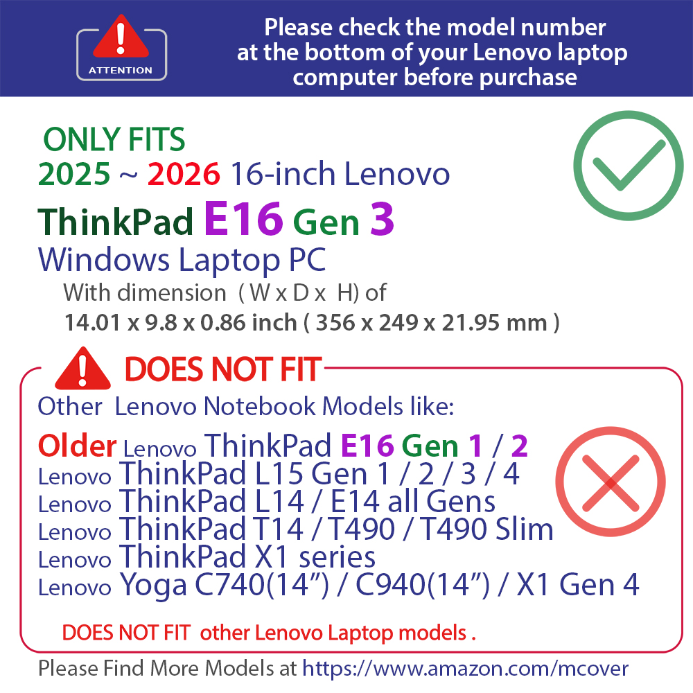 mCover Hard Shell case for 16-inch Lenovo ThinkPad E16 G3 series Windows Laptop