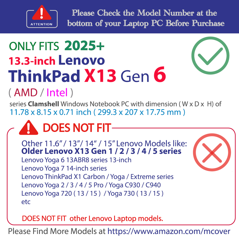 mCover case for 13-inch Lenovo ThinkPad X13 Gen 6 Windows Laptop PC